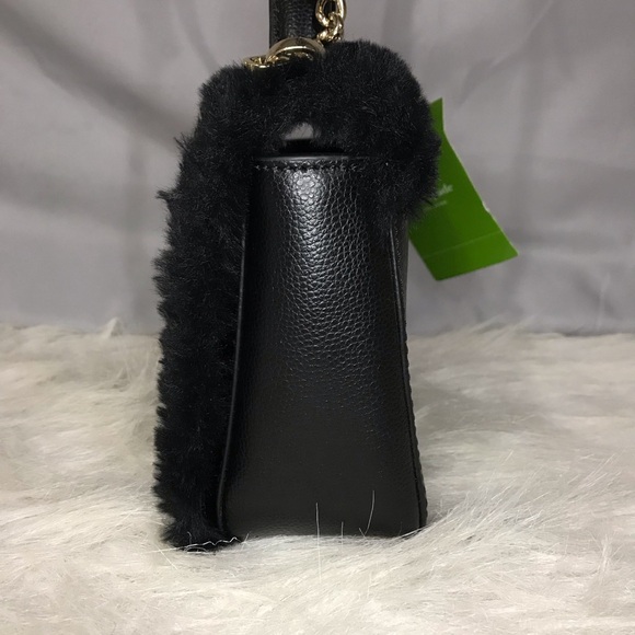 NWT Kate Spade Black Faux Fur Handle Crossbody Bag w/ Crystal Embellishments - Picture 10 of 16